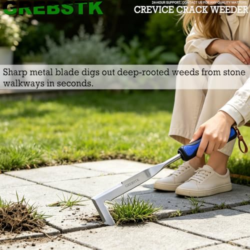 GREBSTK 12in Manual Weeder - Stainless Steel Crack & Crevice Weeding Tool