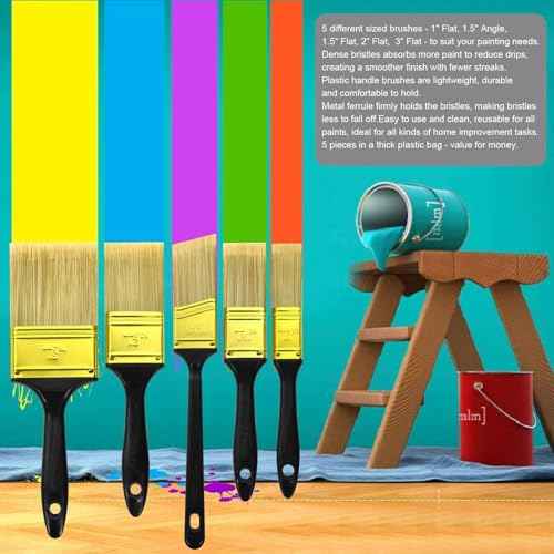 Great Andrew Paint Brushes, 5 Pack Great Value Multi use(3" 2" 1.5" 1" Flat &1.5" Angled) Paint Brush Pack, Paint Brushes Set for Home Furniture Fences Wall Trim