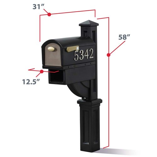 Step2 Mailmaster Hudson Mailbox & Post, Weather Resistant, Large Outdoor Mailboxes, Made of Durable Plastic, Easy to Install, Flag Included, Black
