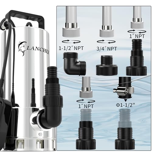 LANCHEZ Large 1.6HP Submersible Sump Pump with Float Switch, 6000GPH, Stainless Steel