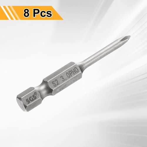 HARFINGTON 8pcs #0 Phillips Screwdriver Bit PH0 1/4" Hex Shank 2" (50mm) Long 0.12" Rod Magnetic Cross Head Drill Bits S2 Steel Industrial Screw Driver for Electric Power Tools, Gray
