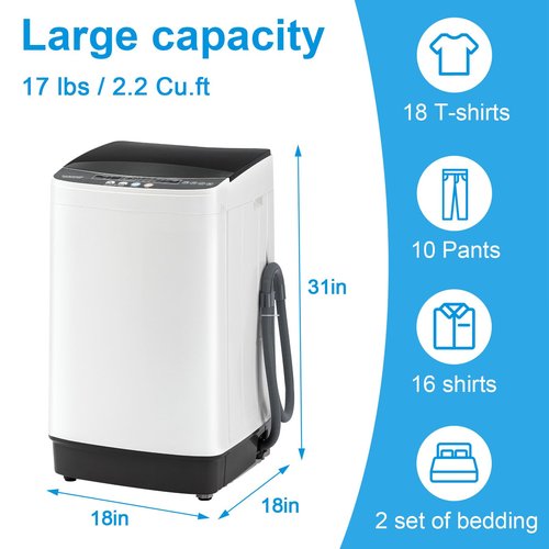 DOGHLY 2.2 Cu. Ft.Portable Washing Machine with 10 cycles, 17 Lbs Capacity Full Automatic Washer and Spinner Combo, Compact Laundry Washer for Apartment RV Dorm