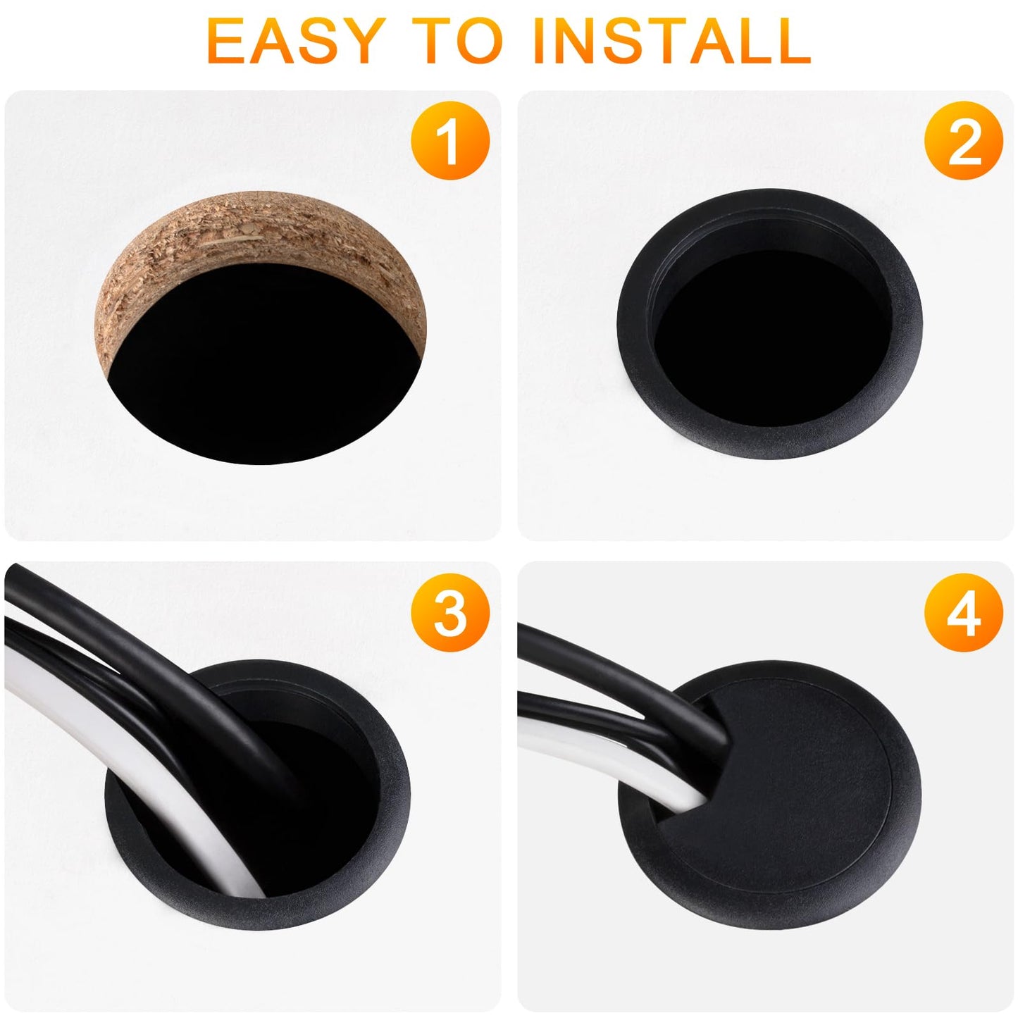2 Inch Desk Cord Grommet 12PCS - Plastic Desk Hole Cover, Wire Cord Cable Grommets Hole Cover for Organized Office and Home Table Cable-Black