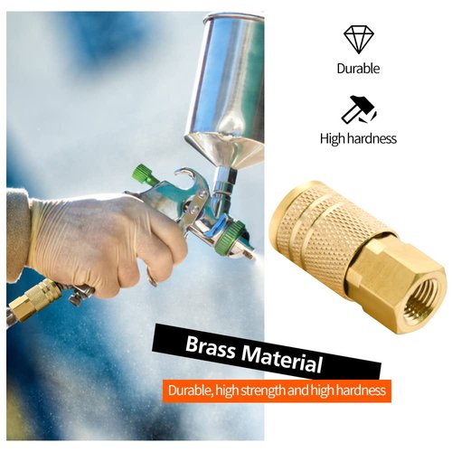 1/4-Inch Brass Female Industrial Coupler, 10 Pack 1/4 Inch Air Hose Fittings NPT Female Quick Connector Air Coupler for Professional Jobsites and Automotive Shops