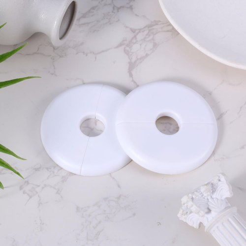 2pcs Wall Split Flange, Self-Adhesive Escutcheon Plate for Buckle 17mm Water Pipes ABS Round Hole Plumbing Floor Ceiling Cover Plates for Faucet Kitchen Toilet Decorative (White)