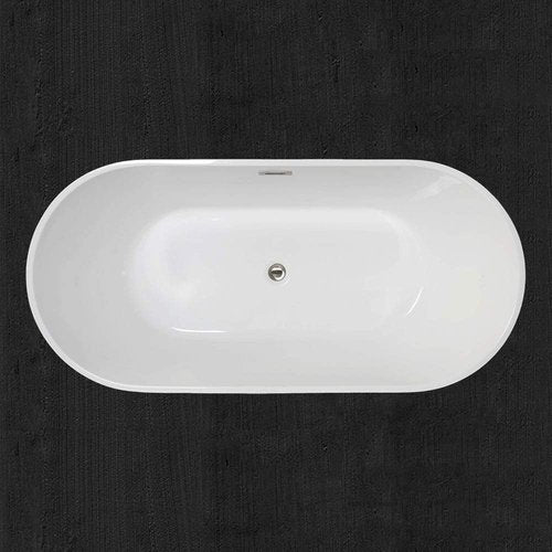 WOODBRIDGE B-1814 59" Acrylic Freestanding Bathtub Contemporary Soaking Tub with Brushed Nickel Overflow and Drain BTA1814-B,Black