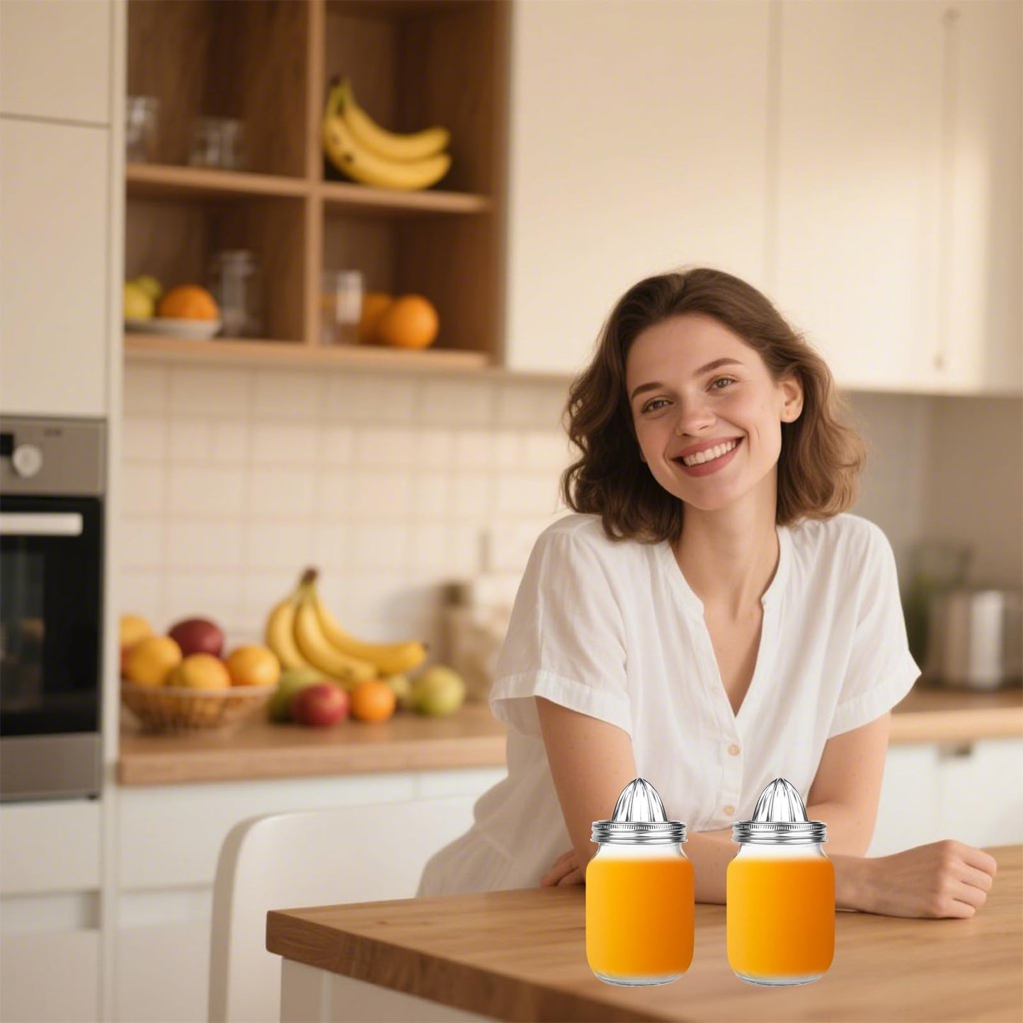 2pcs Mason Jar Juicer Lids for 3.38 Inch Wide Mouth Mason Jar, Stainless Steel Screw Top Lemon Juice Squeezer Lifestyle Manual Hand Juicer Accessories for Citrus Orange Lime
