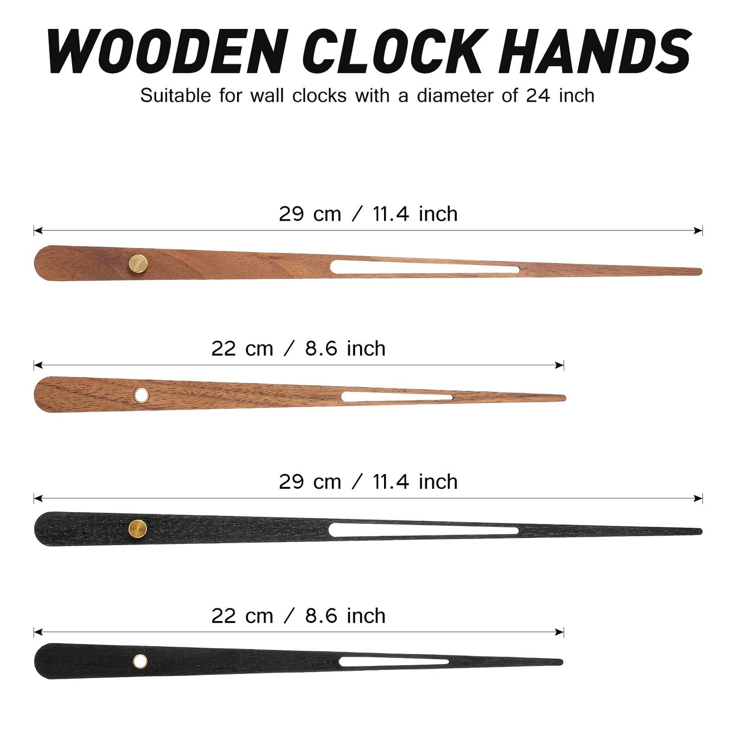 Jadive 2 Pcs High Torque Long Shaft Clock Movement Mechanism with Wooden Clock Hands for DIY Repair Parts Replacement(Fit for 24'' Clock, 30mm Shaft)