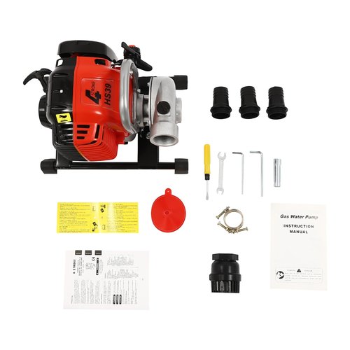 4-Strok Water Transfer Pump, 1.5in 31CC Portable Water Pump with Hose Connectors for Remove Water From Garden Lawns, Hot Tub, Pool, Aquariums