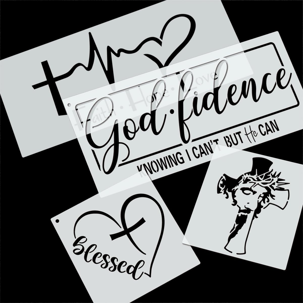 CZONG 15 Pieces Christian Inspirational Stencils Painting on Wood, Bible Sign Motivational Saying Faith God Fidence Be Still Reusable Painting Stencils DIY Farmhouse Wood Signs for Home Office Decor