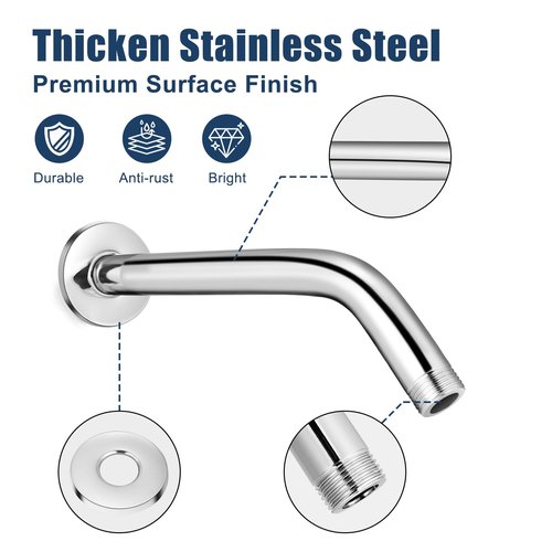 Shower Arm with Flange, 6 Inch Chrome Shower Pipe, Wall Mount Replacement Angle Shower Head Extension Arm for Fixed Shower Head & Handheld Showerhead