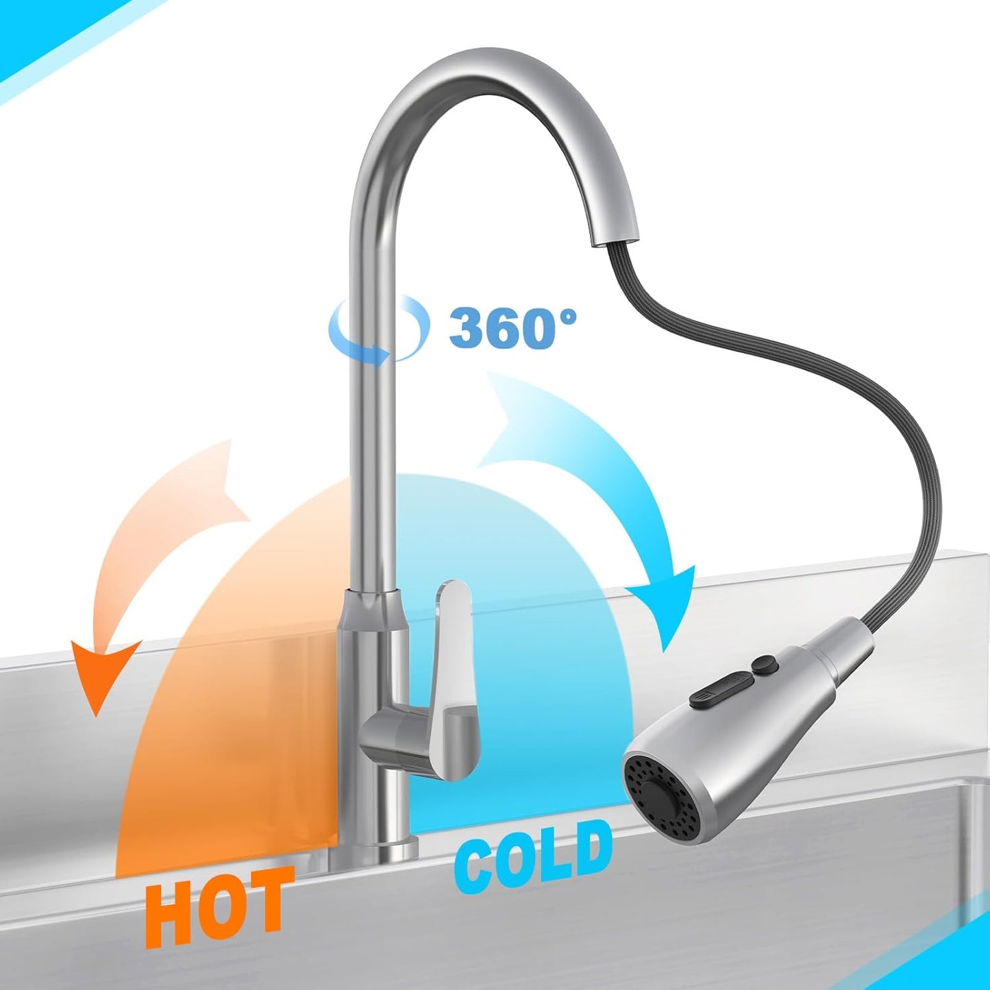 Stainless Steel Utility Sink Single Bowl Freestanding Laundry Sink with Pull-Out Faucet,for Laundry Room Farmhouse Indoor and Outdoor Sink Pet Cleaning