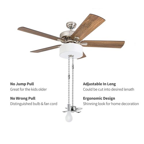 Ceiling Fan Pull Chain, 2pcs 3mm Diameter Beaded Ball Fan Pull Chain , 13.6 Inches Fan Pulls Set with Connector(Nickel )