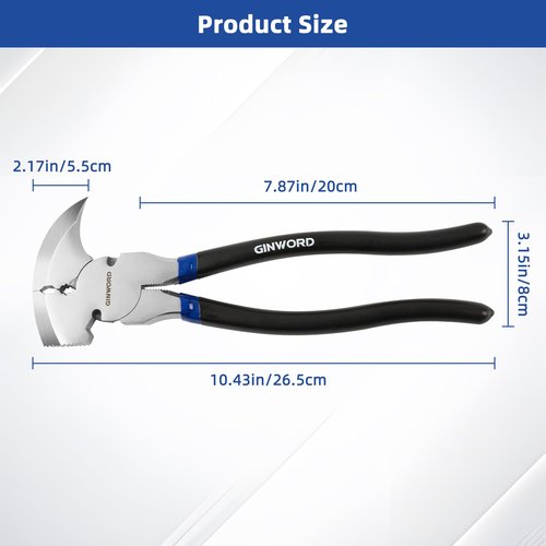 GINWORD Fencing Pliers,10.4 Inch Multi Fence Tool,Hammer Head, Wire Cutter Heavy Duty Fence Pliers,Nail Puller Pliers,Staple Puller,Fence Cutting Tools