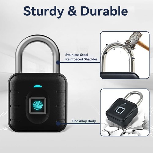 NexusLab Smart Fingerprint Padlock with TUYA App Control, IP67 Waterproof, 10 Fingerprints, Stainless Steel Shackle for Travel, Gym Locker & Outdoor Gatres
