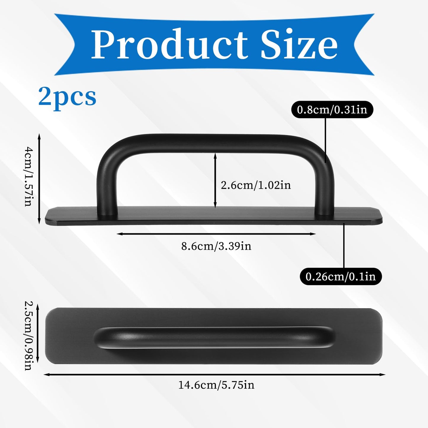 SynHHergyx 2pcs Stick on Cabinet Handles, Black Adhesive Cabinet Handle Adhesive Handle Self Stick on Handles No Drilling for Cabinets Closet Glass Sliding Shower Doors Handle(5.83 Inch)