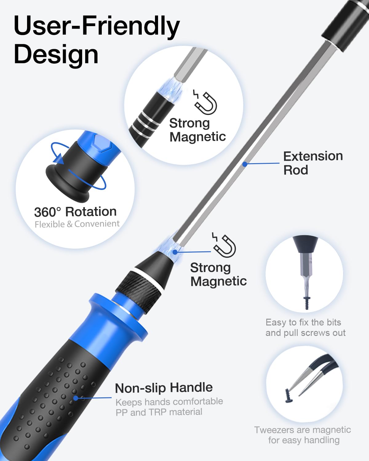 Mini Screwdriver Set with 42 Bits, VCELINK 45 in 1 Small Precision Magnetic Tiny Screwdriver Bit Kit with Tweezers & Extension Shaft for Laptop, PC, Phone, Computer, Game Console