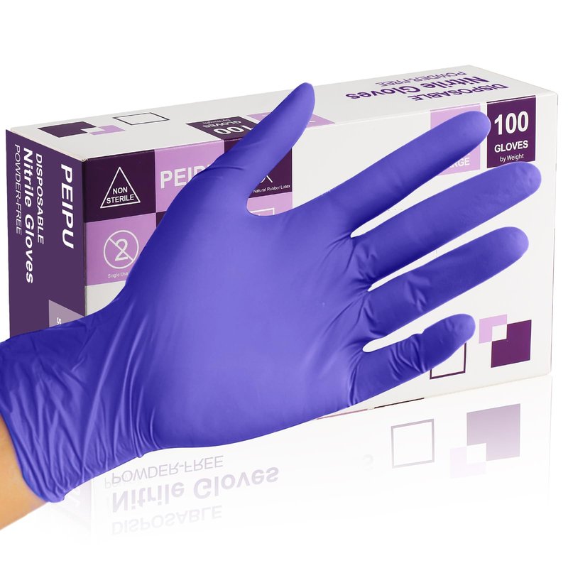 PEIPU Nitrile Gloves,Disposable Cleaning Gloves,(Large, 100-Count) Powder Free, Latex Free,Rubber Free,Ultra-Strong,Food Handling Use, Single Use Non-Sterile Protective Gloves