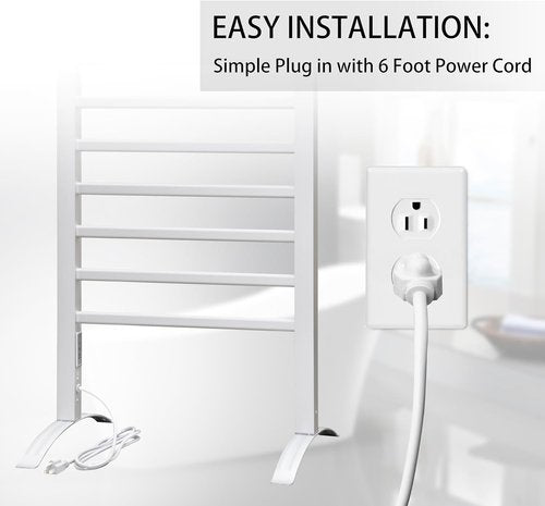 KEG Towel Warmer 8 Bars for Bathroom Freestanding or Wall Mounted Bath Towel Heater Plug-in with Built-in Timer Silver