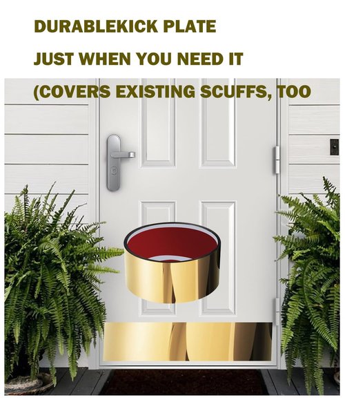 Metal Kick Plate Peel-and-Stick Base Cover Baseboard Molding Trim for Walls Doors, Kitchen Cabinets, and Dishwashers - Anti-Scratch Protective Coating (Size:34.4X 3.9 in) (Golden, 2)