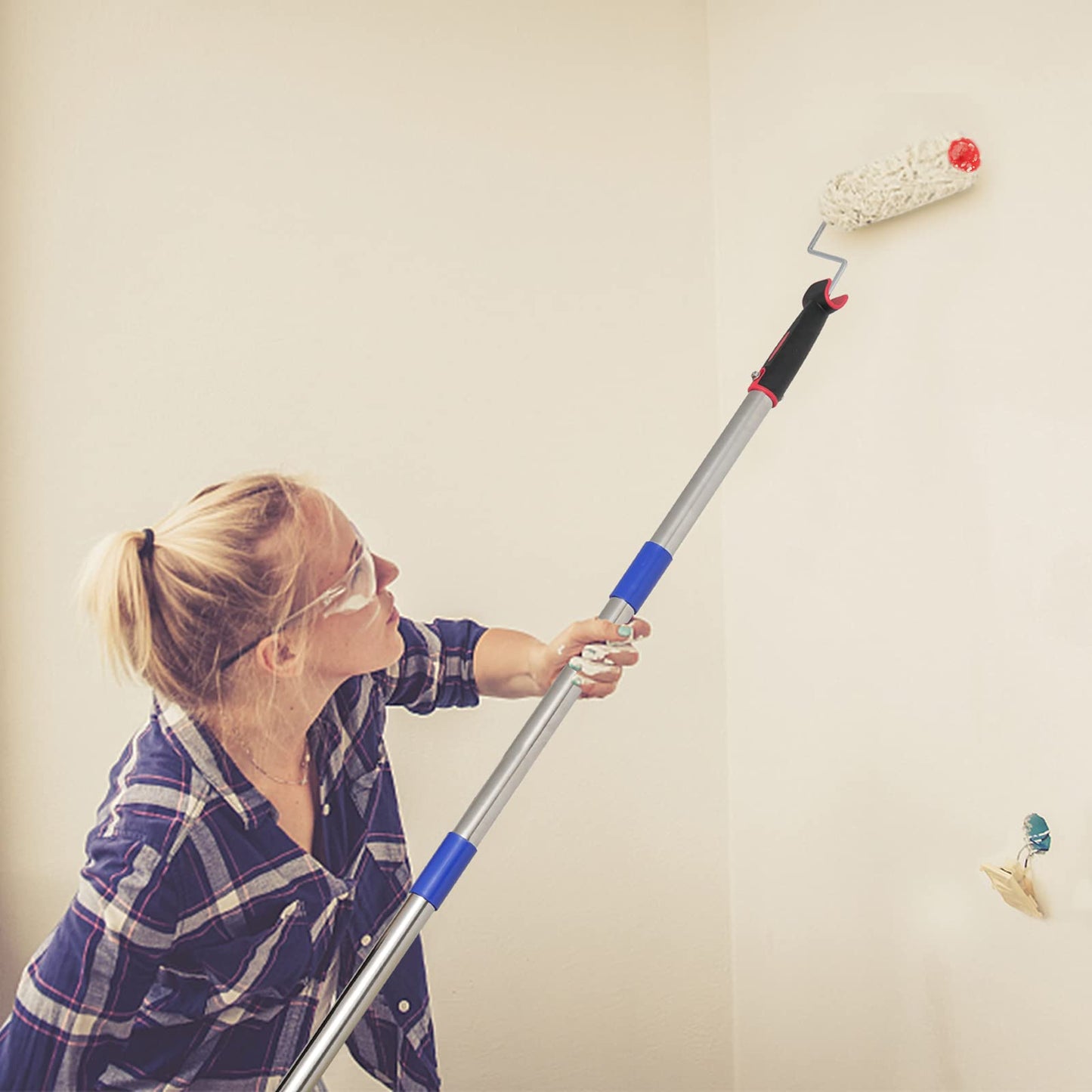 FLY HAWK Paint Roller,4 FT Brush kit Multi-Function Paint Roller kit with House Paint Roller Brush Stainless Steel Pole, New Splicing Rod, Mural Brush for Walls and Ceiling (White) (4 FT)