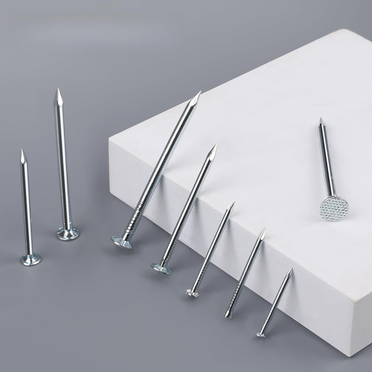 400PCS Nails for Hanging Pictures Hanging Nails for Wall Art Heavy Duty up to 2" Long, 5 Sizes Wall Nails for Hanging Small Nails Wood Nails Finish Nails Flat head Nails with Storage box