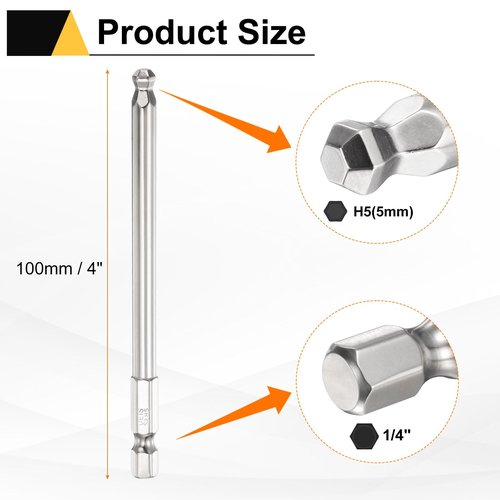 HARFINGTON 10pcs Ball End Hex Screwdriver Bit H5 (5mm) Head 1/4" Hex Shank 100mm (4") Long Magnetic S2 Steel Metric Screw Driver Drill Bit Wrench Socket Power Tool