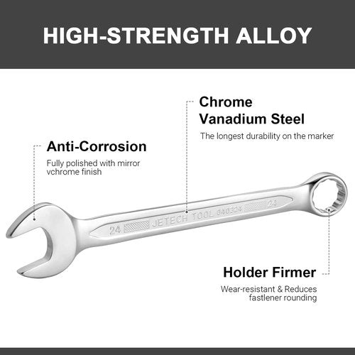 Jetech 24mm Metric Combination Wrench - Premium Industrial Grade Spanner: 12-Point Box End, 15-Degree Offset, Durable Chrome Vanadium Steel, Sand Blasted Finish