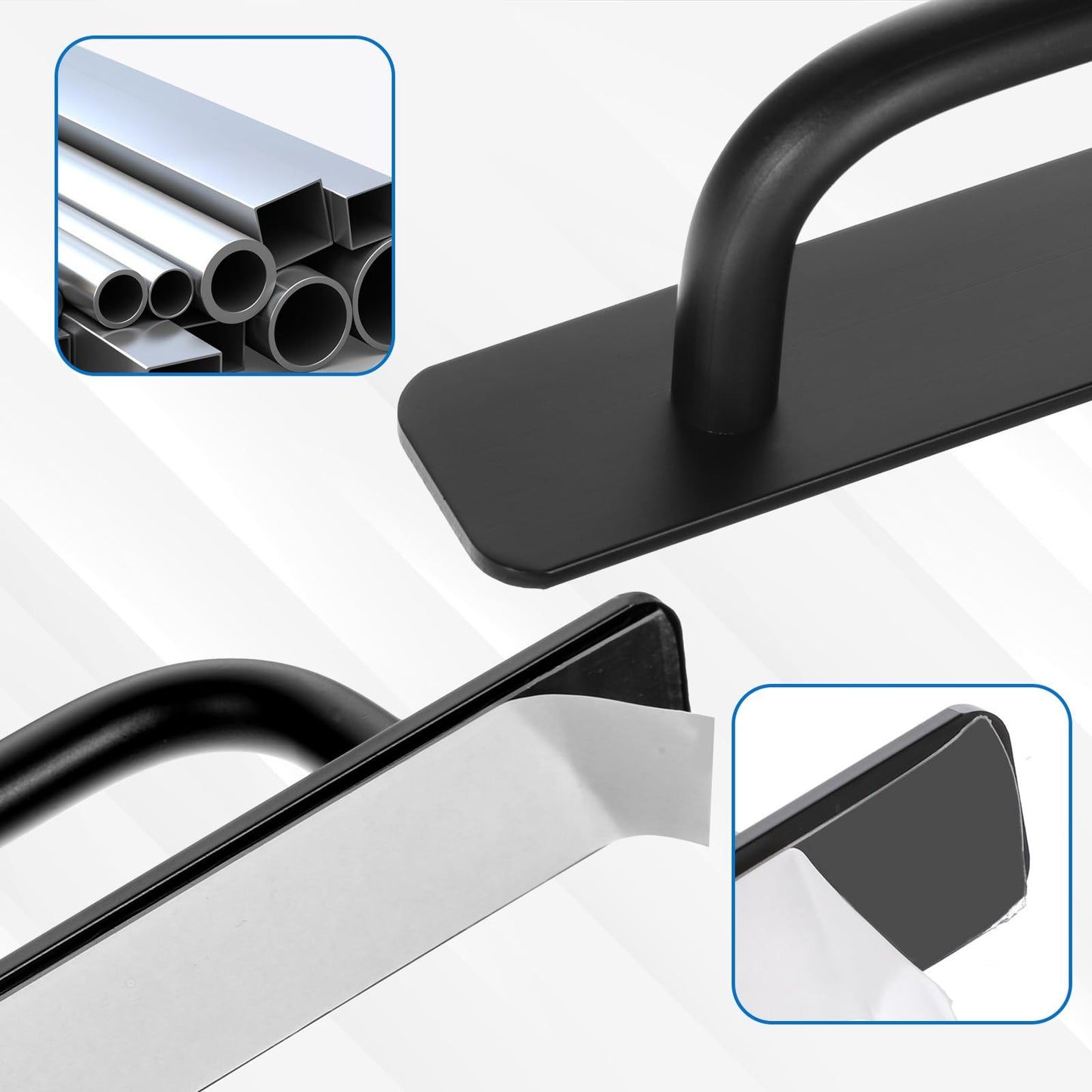 SynHHergyx 2pcs Stick on Cabinet Handles, Black Adhesive Cabinet Handle Adhesive Handle Self Stick on Handles No Drilling for Cabinets Closet Glass Sliding Shower Doors Handle(5.83 Inch)