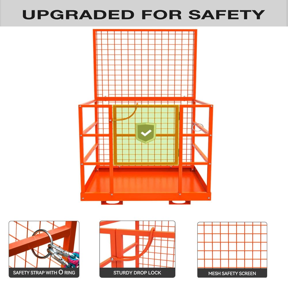 Forklift Platform Safety Cage,Work Platform for Loader,43"x45" Man Basket for Forklift,1800lbs Capacity with Safety Harness & Lock,2-Man Collapsible Lift Basket for Lifting Loader