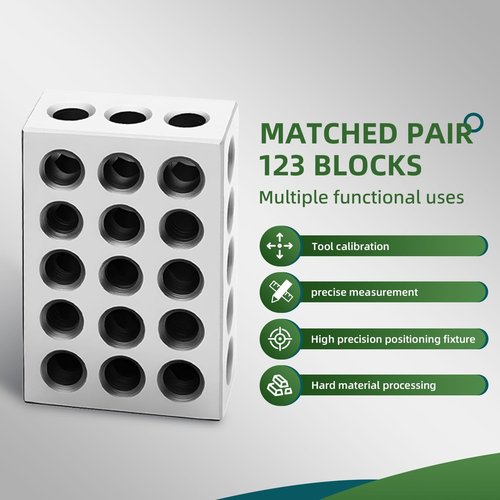 Yunnergo Precision Ground 1-2-3 Block Set (2 Blocks) - 1"x2"x3" Tool Steel 23 Holes, Matched Pair - Size/Flatness: ±.0003", Parallelism: .0002"