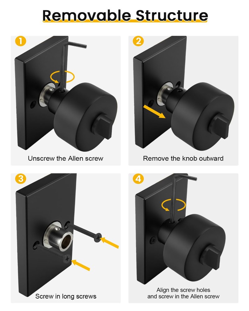 Goldenwarm Black Door Knob Interior, Zinc Alloy Matte Black Privacy Door Knobs for Bedroom Bathroom, Heavy Duty Modern Interior Door Knob (1 Pack)