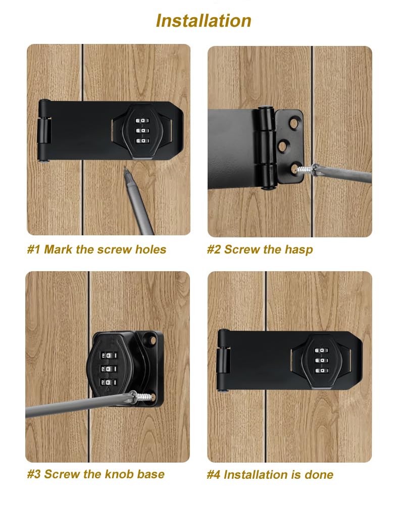 ETEKJOY Cabinet Lock Keyless 3-Digit Password Combination Code Hasp Latch Lock Twist Knob Wooden Drawer Cupboard (Black, 4 inch)