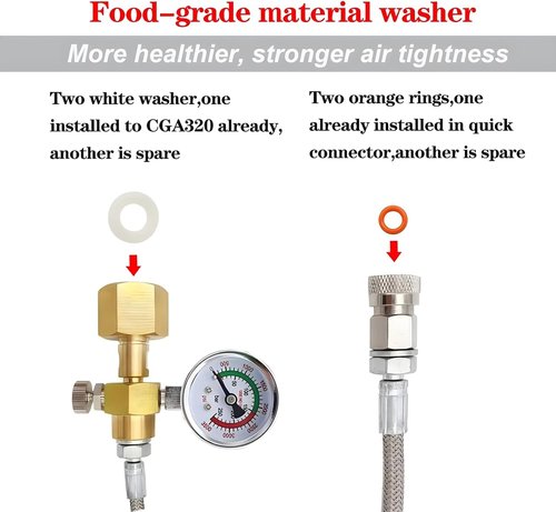 Soda Machine Co2 Adapter Quick Connector Adapter With High Pressure Stainless Steel Hose,Soda Water Maker Adaptor Compatible with Terra DUO Art Gaia Series 56inch with Gauge