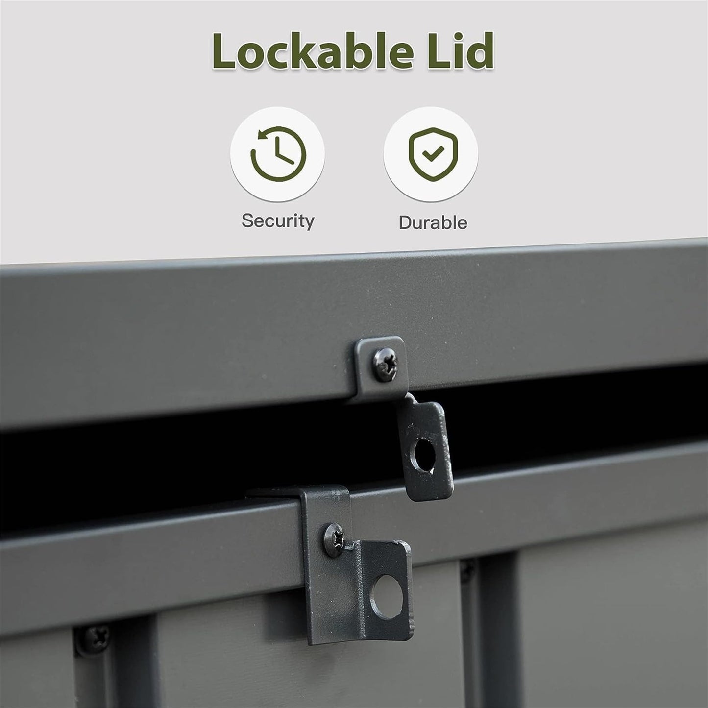 Heavy-Duty Outdoor Metal Storage Box Dark Gray Lockable Water-Resistant Deck Box for Patio Garden Tools Organization Rust-Resistant Outside Storage Box (150 Gallon)