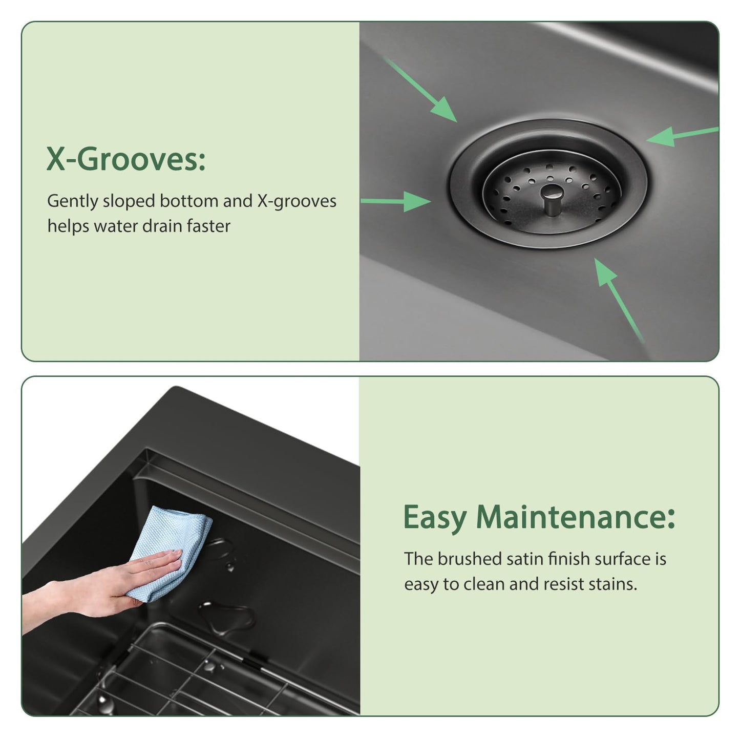 Couoko 33x22 Drop In Kitchen Sink Black Workstation 16 Gauge Stainless Steel Single Bowl Kitchen Sinks Gunmetal Black Nano PVD Handmade Large Deep Sinks 33" x 22" x 9" Inch