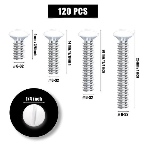KINBOM 120pcs Wall Plate Screws, 4 Length Sizes 6-32 Thread Wall Panel Socket Screws Outlet Cover Screws Light Switch Cover Screw Replacement Electrical Screw for Wall Plate (White)