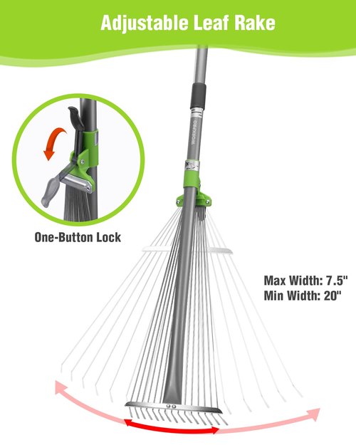 WORKPRO Leaf Rake for Gardening, Adjustable Metal Garden Rake for - Collapsible & Telescopic, Long Handle 32”- 63”, Heavy Duty Metal Rakes Tool for Garden, Yard, & Lawn