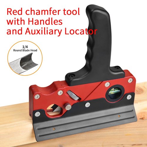 TIASOU Wood Planers for Woodworking, Chamfer Plane Woodworking Edge Corner Flattening Tool with Auxiliary Locator and Handles, Hand Chamfering Planer Suitable for Quick Edge Trimming of Wood(Red)