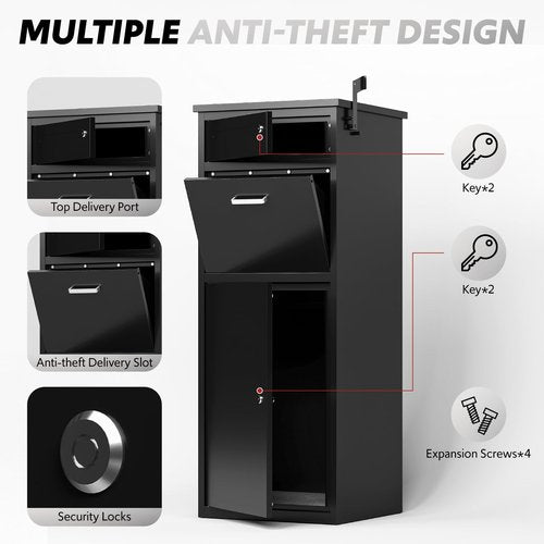 Large Capacity Parcel Drop Box with Secure Locking Function - Cold Rolled Steel Package Delivery Boxes, Weatherproof Freestanding Design for Packages, Mail & Magazines (16.92"x15.74"x44.5")