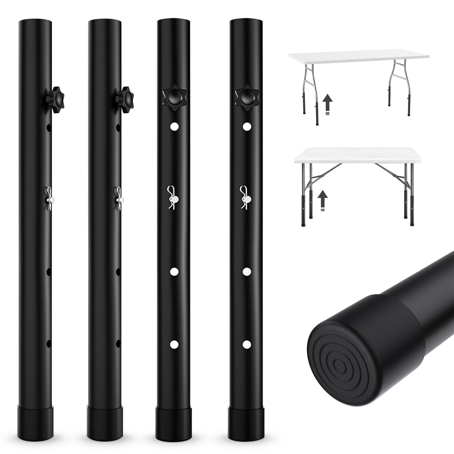 YUEYIN Table Leg Extensions for Straight/Bent Folding Tables, Metal Extenders, Reduces Stooped Work, Improves Back Pain, 4 Levels/Heights Adjustable Risers (4 Pack)