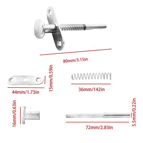 2PCS Stainless Steel Spring Plunger Latch Lock - 6.5x80mm (0.26x3.15 Inch) Spring-Loaded Latch Pin for Furniture, Bed, and Door Applications