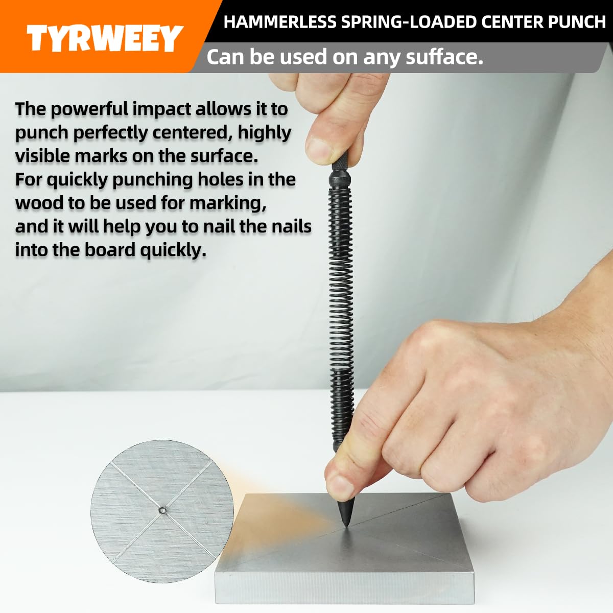 TYRWEEY 5-Piece Nail Setter Dual Head Nail Set & Dual Head Center Punch & Hinge Pin Remover Punch Set, Spring Loaded Center Hole Punch, Nail Setter Features 1/8-in, 3/32-in, 3/16-in, 1/16-in, 1/32-in