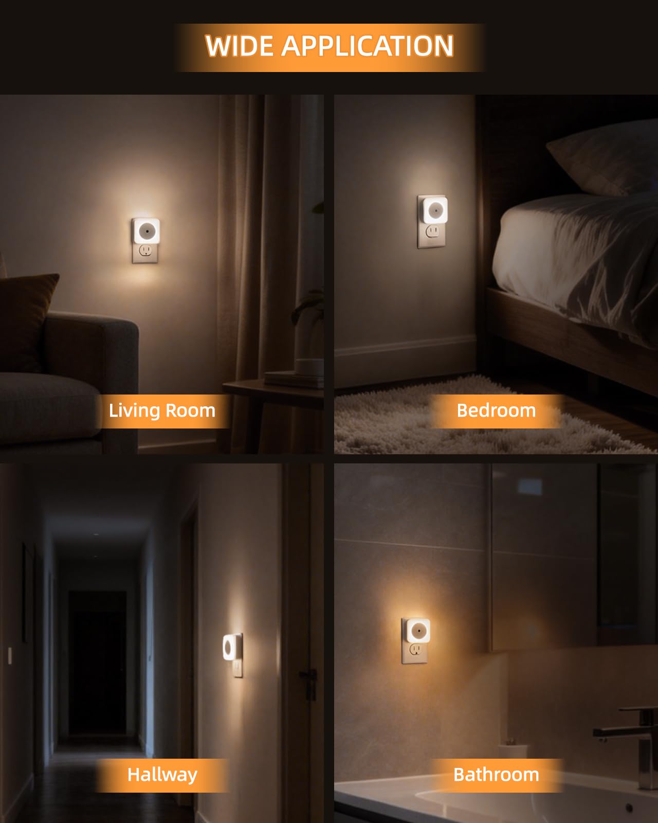 6-Pack LED Night Lights Plug into Wall,Bright Nightlight Auto-On/Off and Dimmable,0.5W Plug in Socket Night Light,Smart Sensor,Daylight White,for Adults Kids Bedroom Bathroom Hallway Kitchen Decor
