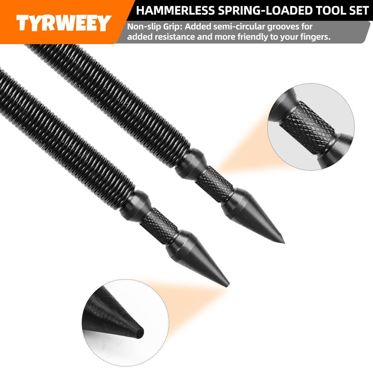 TYRWEEY 5-Piece Nail Setter Dual Head Nail Set & Dual Head Center Punch & Hinge Pin Remover Punch Set, Spring Loaded Center Hole Punch, Nail Setter Features 1/8-in, 3/32-in, 3/16-in, 1/16-in, 1/32-in
