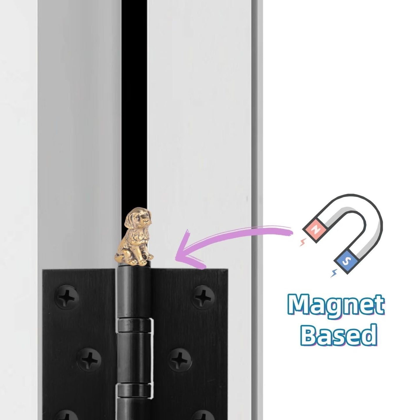 3pcs Brass Dog Hinge Heads Decorative Topper Set Good Luck Puppy, Pure Copper Animal Hinge Heads Decorative Topper