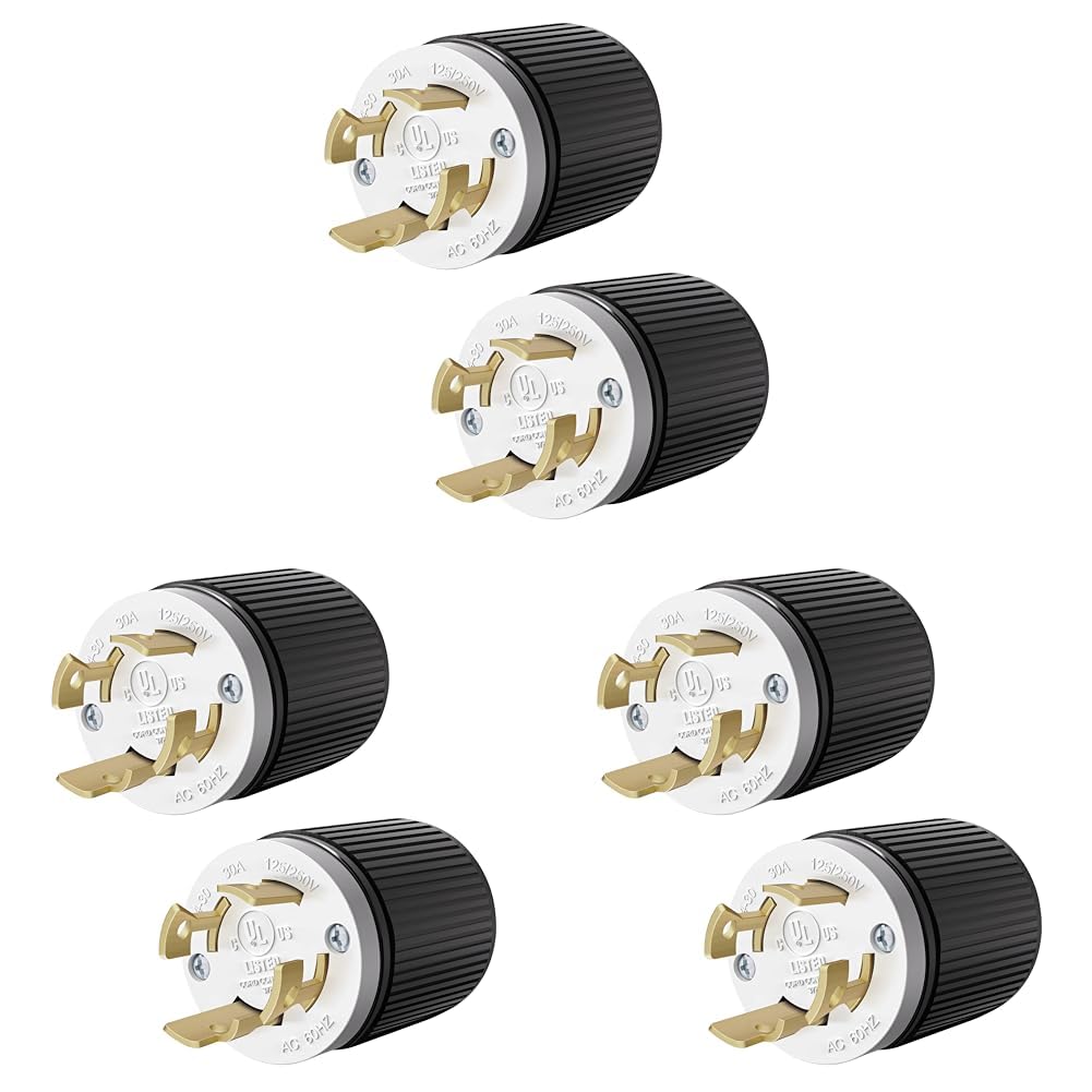 ENERLITES NEMA L14-30P Locking Plug Connector for Generator, Twist Lock Male Plug, 30 Amp, 125/250 Volt ,3 Pole, 4 Wire Grounding, Industrial Grade Heavy Duty, UL Listed, 66470-BK, Black