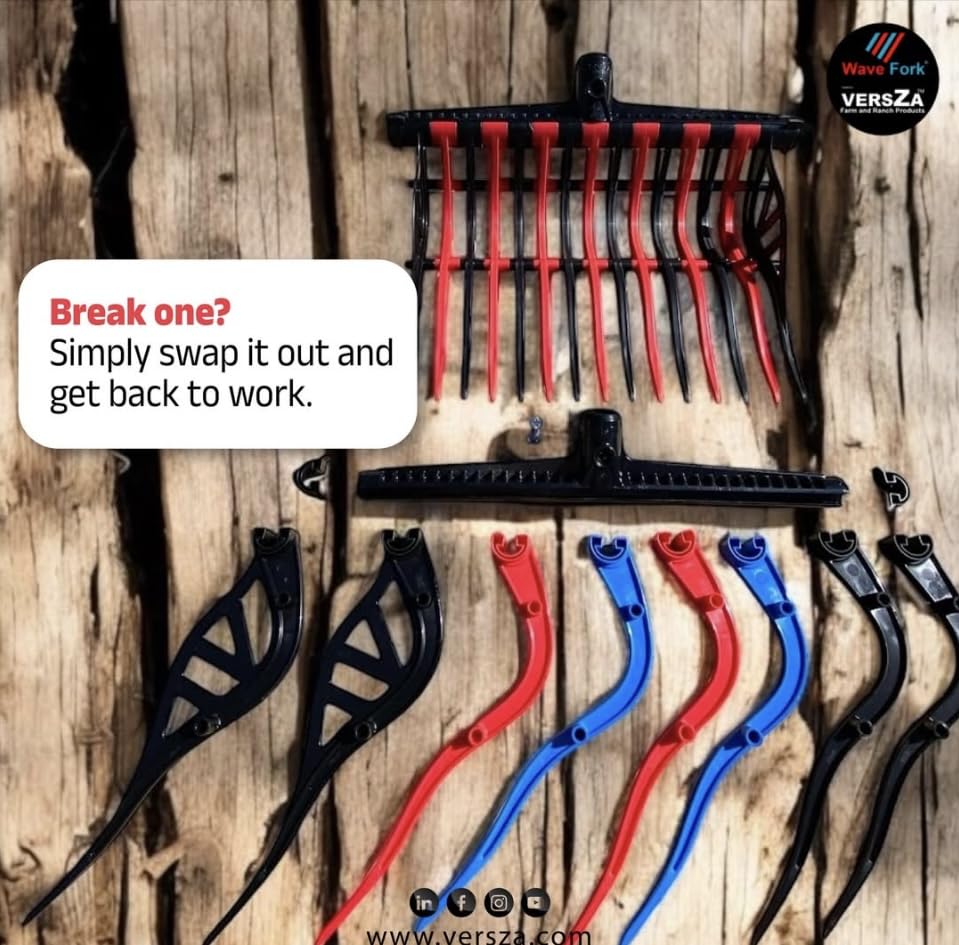 Wave Fork by VERSZA Farm & Ranch| Manure Fork Replacement Head| Durable TINES That Don't Break ! (Color RED Black)