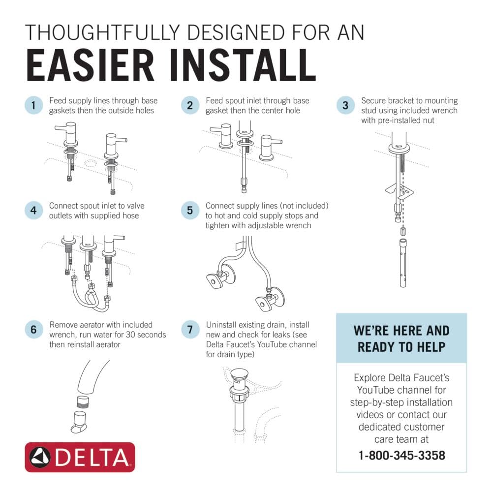 Delta Faucet Albion Widespread Bathroom Faucet 3-Hole, Gold Bathroom Sink Faucet, 2-Handle Bathroom Faucet, Bath Faucet, Metal Push-Pop Drain Assembly, 1.2 GPM Flow Rate, Champagne Bronze 35855LF-CZ