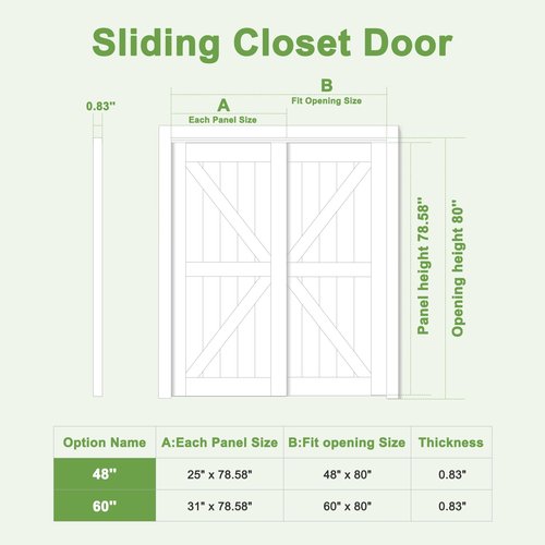 Bypass, 48" x 80" Sliding Closet Door, Double 25" Panels with One Side Mirror, Primed & Paintable Surface, White, Pre-Assembled Panels & Hardware Kit for Bedroom/Closet/Laundry